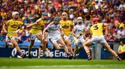 28 July 2019; Colm Cunningham of Galway takes on the Wexford defence during the Electric Ireland GAA Hurling All-Ireland Minor Championship Semi-Final match between Wexford and Galway at Croke Park in Dublin. Photo by Ray McManus/Sportsfile