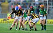 27 July 2019; Saoirse McMahon, St Colmcilles SNS, Knocklyon, Dublin, representing Kilkenny, left, during the INTO Cumann na mBunscol GAA Respect Exhibition Go Games at the GAA Hurling All-Ireland Senior Championship Semi-Final match between Limerick and Kilkenny at Croke Park in Dublin. Photo by Piaras Ó Mídheach/Sportsfile
