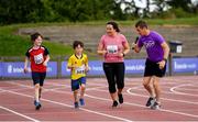 28 July 2019; Robert Heffernan, right, with Sinead Galvin and Ben and Max Lyons whilst competing in the 3km Family Run during the Athletics Ireland Festival of Running at Morton Stadium in Santry, Dublin. Photo by Sam Barnes/Sportsfile