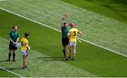 28 July 2019; Referee Colm Cunning shows Kyle Scallan of Wexford a red card, before also showing Cian Molloy of Wexford one afterwards, during the Electric Ireland GAA Hurling All-Ireland Minor Championship Semi-Final match between Wexford and Galway at Croke Park in Dublin. Photo by Daire Brennan/Sportsfile