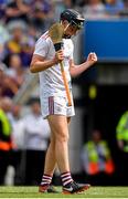28 July 2019; Eoin Lawless of Galway celebrates at the final whistle of the Electric Ireland GAA Hurling All-Ireland Minor Championship Semi-Final match between Wexford and Galway at Croke Park in Dublin. Photo by Brendan Moran/Sportsfile