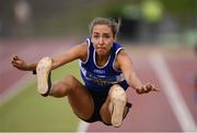 28 July 2019; Mollie Gribbin of Finn Valley A.C., Co. Donegal, competing in the Women's Long Jump during day two of the Irish Life Health National Senior Track & Field Championships at Morton Stadium in Santry, Dublin. Photo by Harry Murphy/Sportsfile