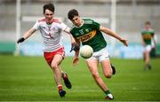 28 July 2019; Dylan Geaney of Kerry in action against Séamus Sweeney of Tyrone during the Electric Ireland GAA Football All-Ireland Minor Championship Quarter-Final match between Kerry and Tyrone at Bord Na Mona O'Connor Park in Tullamore, Offaly. Photo by David Fitzgerald/Sportsfile