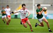 28 July 2019; Dylan Geaney of Kerry in action against Séamus Sweeney of Tyrone during the Electric Ireland GAA Football All-Ireland Minor Championship Quarter-Final match between Kerry and Tyrone at Bord Na Mona O'Connor Park in Tullamore, Offaly. Photo by David Fitzgerald/Sportsfile