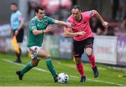 28 July 2019; Joey O'Brien of Shamrock Rovers in action against Joel Coustrain of Cork City during the SSE Airtricity League Premier Division match between Cork City and Shamrock Rovers at Turners Cross in Cork. Photo by Ben McShane/Sportsfile
