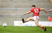 28 July 2019; Mark Cronin of Cork shoots to score his side's first goal during the EirGrid GAA Football All-Ireland U20 Championship Semi-Final match between Cork and Tyrone at Bord Na Mona O'Connor Park in Tullamore, Offaly. Photo by David Fitzgerald/Sportsfile