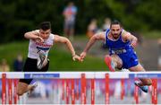 28 July 2019; Gerard O'Donnell of Carrick-on-Shannon A.C., Co. Leitrim, right, on his way to winning the Men's 110m Hurdles, ahead of Matthew Behan of Crusaders AC, Co. Dublin,  during day two of the Irish Life Health National Senior Track & Field Championships at Morton Stadium in Santry, Dublin. Photo by Sam Barnes/Sportsfile