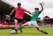 28 July 2019; Ronan Finn of Shamrock Rovers in action against Ronan Hurley of Cork City during the SSE Airtricity League Premier Division match between Cork City and Shamrock Rovers at Turners Cross in Cork. Photo by Ben McShane/Sportsfile