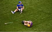 28 July 2019; Damien Reck of Wexford lies on the ground after being struck by John McGrath of Tipperary, which resulted in McGrath getting a second yellow, and then a red card, during the GAA Hurling All-Ireland Senior Championship Semi Final match between Wexford and Tipperary at Croke Park in Dublin. Photo by Daire Brennan/Sportsfile