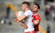 28 July 2019; Michael Conroy of Tyrone in action against Peter O'Driscoll of Cork during the EirGrid GAA Football All-Ireland U20 Championship Semi-Final match between Cork and Tyrone at Bord Na Mona O'Connor Park in Tullamore, Offaly. Photo by David Fitzgerald/Sportsfile