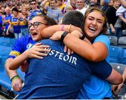 28 July 2019; Tipperary manager Liam Sheedy celebrates with daughters Gemma, left, and Aisling following his side's victory during the GAA Hurling All-Ireland Senior Championship Semi Final match between Wexford and Tipperary at Croke Park in Dublin. Photo by Seb Daly/Sportsfile