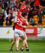 28 July 2019; Peter O'Driscoll of Cork, centre, and team-mates celebrate following the EirGrid GAA Football All-Ireland U20 Championship Semi-Final match between Cork and Tyrone at Bord Na Mona O'Connor Park in Tullamore, Offaly. Photo by David Fitzgerald/Sportsfile