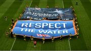 28 July 2019; RNLI volunteer lifeboat crew from stations across Ireland unfurl giant water safety flags on the pitch of Croke Park before the All-Ireland Senior Hurling semi-final match between Wexford and Tipperary at Croke Park in Dublin. The activity was part of the RNLI’s partnership with the GAA to prevent drownings and share water safety advice. Photo by Daire Brennan/Sportsfile