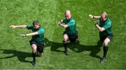 28 July 2019; Referee Sean Cleere warms-up with linesmen, Colm Lyons, left, and Johnny Murphy, ahead of the GAA Hurling All-Ireland Senior Championship Semi Final match between Wexford and Tipperary at Croke Park in Dublin. Photo by Daire Brennan/Sportsfile