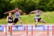 28 July 2019; Paul Byrne of St. Abbans A.C., Co. Laois, right, on his way to winning the Men's 400m Hurdles ahead of Jason Harvey of Crusaders A.C., Co. Dublin,  during day two of the Irish Life Health National Senior Track & Field Championships at Morton Stadium in Santry, Dublin. Photo by Sam Barnes/Sportsfile