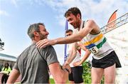 28 July 2019; Paul Byrne of St. Abbans A.C., Co. Laois, right is presented with his gold medal after winning the Men's 400m Hurdles by Thomas Barr of Ferrybank AC, Co. Waterford,  during day two of the Irish Life Health National Senior Track & Field Championships at Morton Stadium in Santry, Dublin. Photo by Sam Barnes/Sportsfile