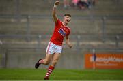 28 July 2019; Conor Corbett of Cork celebrates his side's second goal scored by team-mate Patrick Campbell during the Electric Ireland GAA Football All-Ireland Minor Championship Quarter-Final match between Monghan and Cork at Bord Na Mona O'Connor Park in Tullamore, Offaly. Photo by David Fitzgerald/Sportsfile