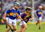 28 July 2019; Shane Reddy, Rathnure NS, Enniscorthy , Wexford, representing Wexford, and Peter Boyle, St. Clares NS, Manorhamilton, Leitrim, representing Tipperary, during the INTO Cumann na mBunscol GAA Respect Exhibition Go Games at the GAA Hurling All-Ireland Senior Championship Semi Final match between Wexford and Tipperary at Croke Park in Dublin. Photo by Ray McManus/Sportsfile