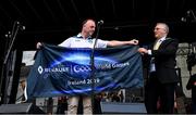 28 July 2019; Niall Erskine, GAA's World Games committee, left, and Mayor of Waterford United John Pratt unveil the official flag during the Renault GAA World Games Opening Ceremony at Waterford City in Waterford. Photo by Piaras Ó Mídheach/Sportsfile