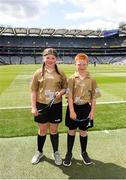 28 July 2019; Referees Molly Tully St Coman’s Wood PS, Roscommon Town and Bryan McGann, Lisaniskey NS, Donamon, ahead of the INTO Cumann na mBunscol GAA Respect Exhibition Go Games at the GAA Hurling All-Ireland Senior Championship Semi Final match between Wexford and Tipperary at Croke Park in Dublin. Photo by Daire Brennan/Sportsfile