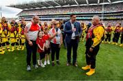 28 July 2019; RNLI volunteer lifeboat crew from stations across Ireland on the pitch of Croke Park before the All-Ireland Senior Hurling semi-final match between Wexford and Tipperary at Croke Park in Dublin. The activity was part of the RNLI’s partnership with the GAA to prevent drownings and share water safety advice. Photo by Brendan Moran/Sportsfile