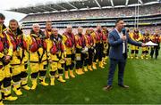 28 July 2019; RNLI volunteer lifeboat crew from stations across Ireland on the pitch of Croke Park before the All-Ireland Senior Hurling semi-final match between Wexford and Tipperary at Croke Park in Dublin. The activity was part of the RNLI’s partnership with the GAA to prevent drownings and share water safety advice. Photo by Brendan Moran/Sportsfile