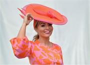 29 July 2019; Racegoer Karen Leonard, from Corofin, Galway, poses for a photograph prior to racing on Day One of the Galway Races Summer Festival 2019 in Ballybrit, Galway. Photo by Seb Daly/Sportsfile