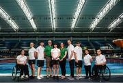 29 July 2019; In attendance are, from left, Ailbhe Kelly, Ellen Keane, Barry McClements, coach Jim Laverty, Amy Marren, manager Hayley Bourke, Jonathan McGrath, Sean O'Riordan, Nicole Turner and Patrick Flanagan during the Announcement of Team Ireland for the World Para Swimming Championships in London as Under Armour is named as the official kit supplier to Paralympics Ireland at the National Aquatic Centre in Abbotstown, Dublin. Photo by David Fitzgerald/Sportsfile