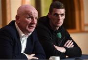 29 July 2019; Manager Declan Bonner, left, and Caolan Ward during a Donegal Football press conference at Mount Errigal Hotel in Letterkenny, Co Donegal. Photo by Oliver McVeigh/Sportsfile