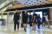29 July 2019; Dundalk players, from left, Patrick Hoban and Michael Duffy as the squad arrive at Heydar Aliyev International Airport in Baku, Azerbaijan. Photo by Eóin Noonan/Sportsfile