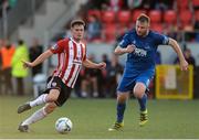 29 July 2019; Michael McCrudden of Derry City in action against Kenny Browne of Waterford United during the SSE Airtricity League Premier Division match between Derry City and Waterford at Ryan McBride Brandywell Stadium in Derry. Photo by Oliver McVeigh/Sportsfile