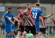 29 July 2019; David Parkhouse, left, of Derry City celebrates after scoring his side's first goal with team-mate Jamie McDonagh during the SSE Airtricity League Premier Division match between Derry City and Waterford United at Ryan McBride Brandywell Stadium in Derry. Photo by Oliver McVeigh/Sportsfile