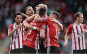 29 July 2019; David Parkhouse, centre, of Derry City celebrates after scoring his side's first goal with team-mates during the SSE Airtricity League Premier Division match between Derry City and Waterford United at Ryan McBride Brandywell Stadium in Derry. Photo by Oliver McVeigh/Sportsfile