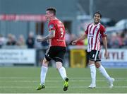 29 July 2019; David Parkhouse of Derry City celebrates after scoring his side's second goal with team-mate Gerardo Bruna during the SSE Airtricity League Premier Division match between Derry City and Waterford United at Ryan McBride Brandywell Stadium in Derry. Photo by Oliver McVeigh/Sportsfile