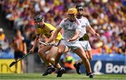 28 July 2019; Shane Morgan of Galway in action against Conor Foley of Wexford during the Electric Ireland GAA Hurling All-Ireland Minor Championship Semi-Final match between Wexford and Galway at Croke Park in Dublin. Photo by Brendan Moran/Sportsfile