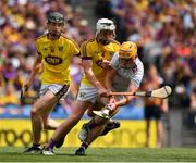 28 July 2019; Shane Morgan of Galway is tackled by Joe Conroy of Wexford during the Electric Ireland GAA Hurling All-Ireland Minor Championship Semi-Final match between Wexford and Galway at Croke Park in Dublin. Photo by Brendan Moran/Sportsfile