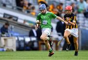 27 July 2019; Dean Walsh, St Pauls PS, Navan, Meath, representing Limerick, in action against Jack Murtagh, Scoil Mhuire, Loughegar, Mullingar, Westmeath, representing Kilkenny, during the INTO Cumann na mBunscol GAA Respect Exhibition Go Games at the GAA Hurling All-Ireland Senior Championship Semi-Final match between Limerick and Kilkenny at Croke Park in Dublin. Photo by Piaras Ó Mídheach/Sportsfile