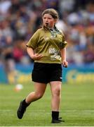 28 July 2019; Referee Molly Tully, St Coman’s Wood PS, Roscommon Town, during the INTO Cumann na mBunscol GAA Respect Exhibition Go Games at the GAA Hurling All-Ireland Senior Championship Semi Final match between Wexford and Tipperary at Croke Park in Dublin. Photo by Ramsey Cardy/Sportsfile