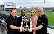 30 July 2019; Dublin manager Tom Gray and Cork manager Keith Ricken were in Croke Park at the EirGrid U20 Football All-Ireland Final preview event ahead of this Saturday’s decider. EirGrid, the state-owned company that manages and develops Ireland's electricity grid, has partnered with the GAA since 2015 as sponsor of the U20 GAA Football All-Ireland Championship. Pictured at the event, from left, Cork manager Keith Ricken, Daniel Caines, Senior Communications Lead, EirGrid, Louise Glennon, Senior Communications Specialist, EirGrid and Dublin manager Tom Gray. Photo by Brendan Moran/Sportsfile