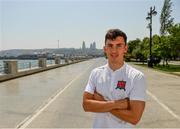 30 July 2019; Jamie McGrath of Dundalk poses for a portrait after the press conference at the Hilton Hotel in Baku, Azerbaijan. Photo by Eóin Noonan/Sportsfile