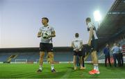 30 July 2019; Patrick McEleney, left, and John Mountney walk the pitch ahead of a Dundalk training session at Dalga Arena in Baku, Azerbaijan. Photo by Eóin Noonan/Sportsfile