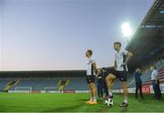 30 July 2019; Patrick McEleney, right, and John Mountney walk the pitch ahead of a Dundalk training session at Dalga Arena in Baku, Azerbaijan. Photo by Eóin Noonan/Sportsfile