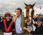 30 July 2019; Jockey Colin Keane and trainer Adrian McGuinness after sending out Saltonstall to win the Colm Quinn BMW Mile Handicap on Day Two of the Galway Races Summer Festival 2019 in Ballybrit, Galway. Photo by Seb Daly/Sportsfile