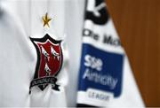 31 July 2019; A detailed view of the Dundalk crest ahead of the UEFA Champions League Second Qualifying Round 2nd Leg match between Qarabag FK and Dundalk at Dalga Arena in Baku, Azerbaijan. Photo by Eóin Noonan/Sportsfile