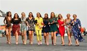 31 July 2019; Racegoers, from left, Lauren Delaney, Niamh O'Brien, Laura Dooley, Sophie Hayes, Ali Mucahy, Katie O'Brien, Becky Ryan, Aimee Ryan, Chloe Hayes and Elaine Gleeson from Nenagh, Tipperary, pose for a photograph prior to racing on Day Three of the Galway Races Summer Festival 2019 in Ballybrit, Galway. Photo by Seb Daly/Sportsfile