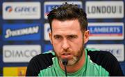 31 July 2019; Shamrock Rovers manager Stephen Bradley during a Shamrock Rovers Press Conference at the GSP Stadium in Nicosia, Cyprus. Photo by Harry Murphy/Sportsfile