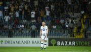 31 July 2019; Chris Shields of Dundalk after his side concede their first goal during the UEFA Champions League Second Qualifying Round 2nd Leg match between Qarabag FK and Dundalk at Dalga Arena in Baku, Azerbaijan. Photo by Eóin Noonan/Sportsfile