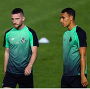 31 July 2019; Jack Byrne, left, and Graham Burke during a Shamrock Rovers Training Session at the GSP Stadium in Nicosia, Cyprus. Photo by Harry Murphy/Sportsfile