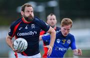 31 July 2019; Brock Norris of Charlotte James Connollys, left, in action against Yann Planton of Western Europe in their Men's Football Native Born tournament game during the Renault GAA World Games 2019 Day 3 at WIT Arena, Carriganore, Co. Waterford.  Photo by Piaras Ó Mídheach/Sportsfile