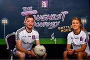 1 August 2019; Footballers, Sarah Rowe of Kilmoremoy and Mayo, and Conor McManus of Clontibret O’Neills and Monaghan, in attendance at the launch of the new dual-player feature of AIB’s online video game, The Toughest Journey. Previously restricted to playing as a single user, ‘Battle Mode’ will allow game players to go head-to-head in real time. For the second year, AIB have brought back their retro style video game, The Toughest Journey, that brings to life the challenges players face throughout their careers from Club to County in the journey to the All-Ireland Final. For exclusive content and to see why AIB is backing Club and County follow us @AIB_GAA on Twitter, Instagram, Snapchat, Facebook and AIB.ie/GAA and to play the game visit www.thetoughestjourneygame.com. Photo by Sam Barnes/Sportsfile